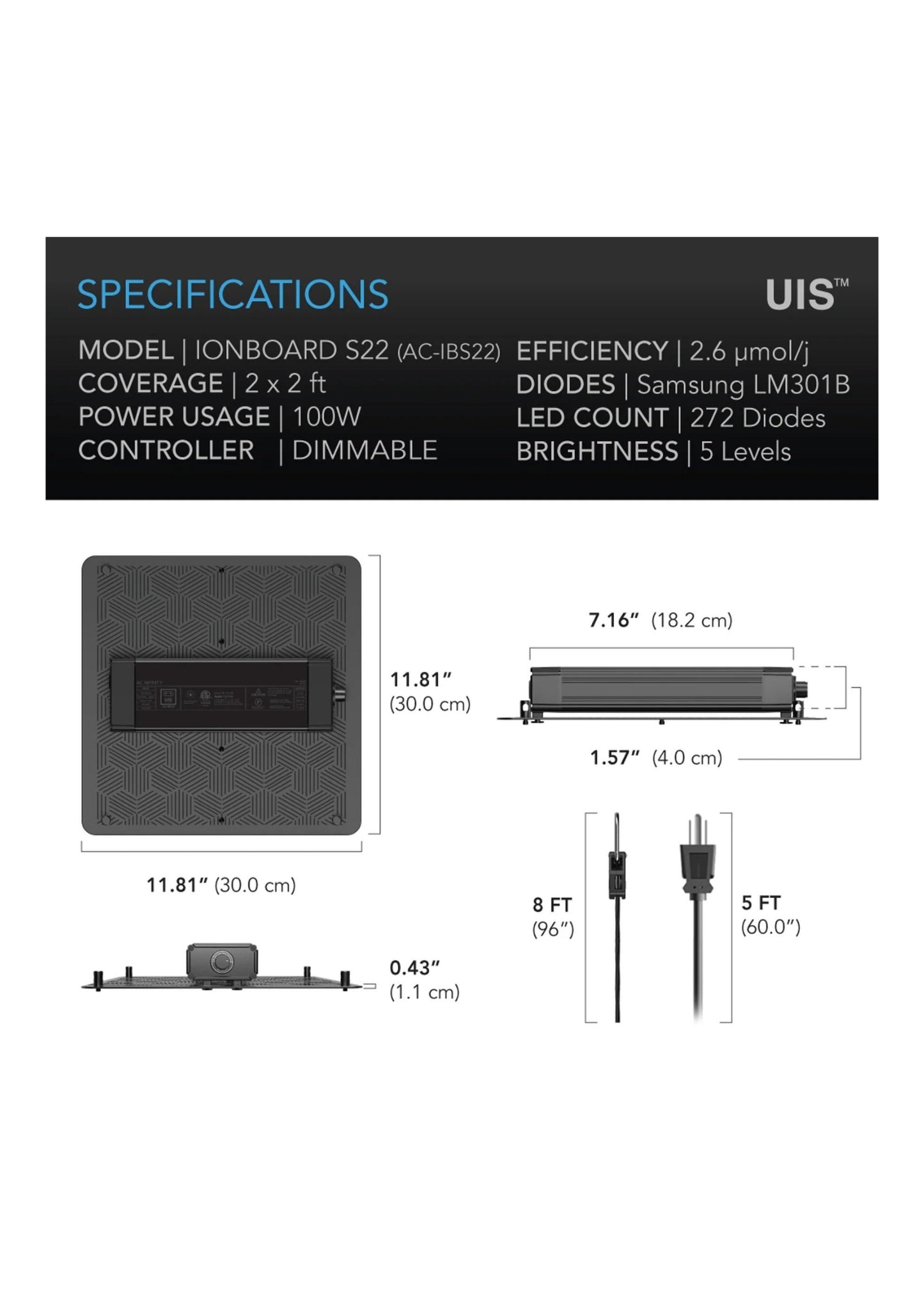 IONGRID T22, Full Spectrum LED Grow Light 150W, Samsung LM301H, 2x2 Ft. Coverage