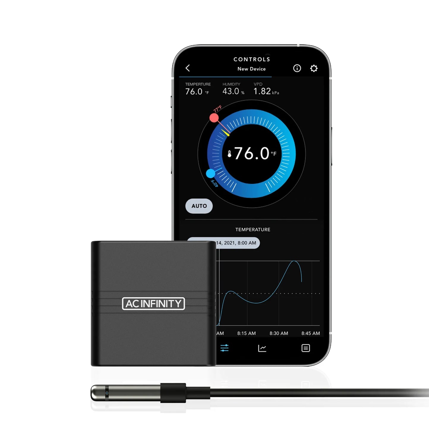 AC Infinity Cloudcom A1, Mini Smart Thermo-Hygrometer With Data App, 12 Ft. Sensor Probe