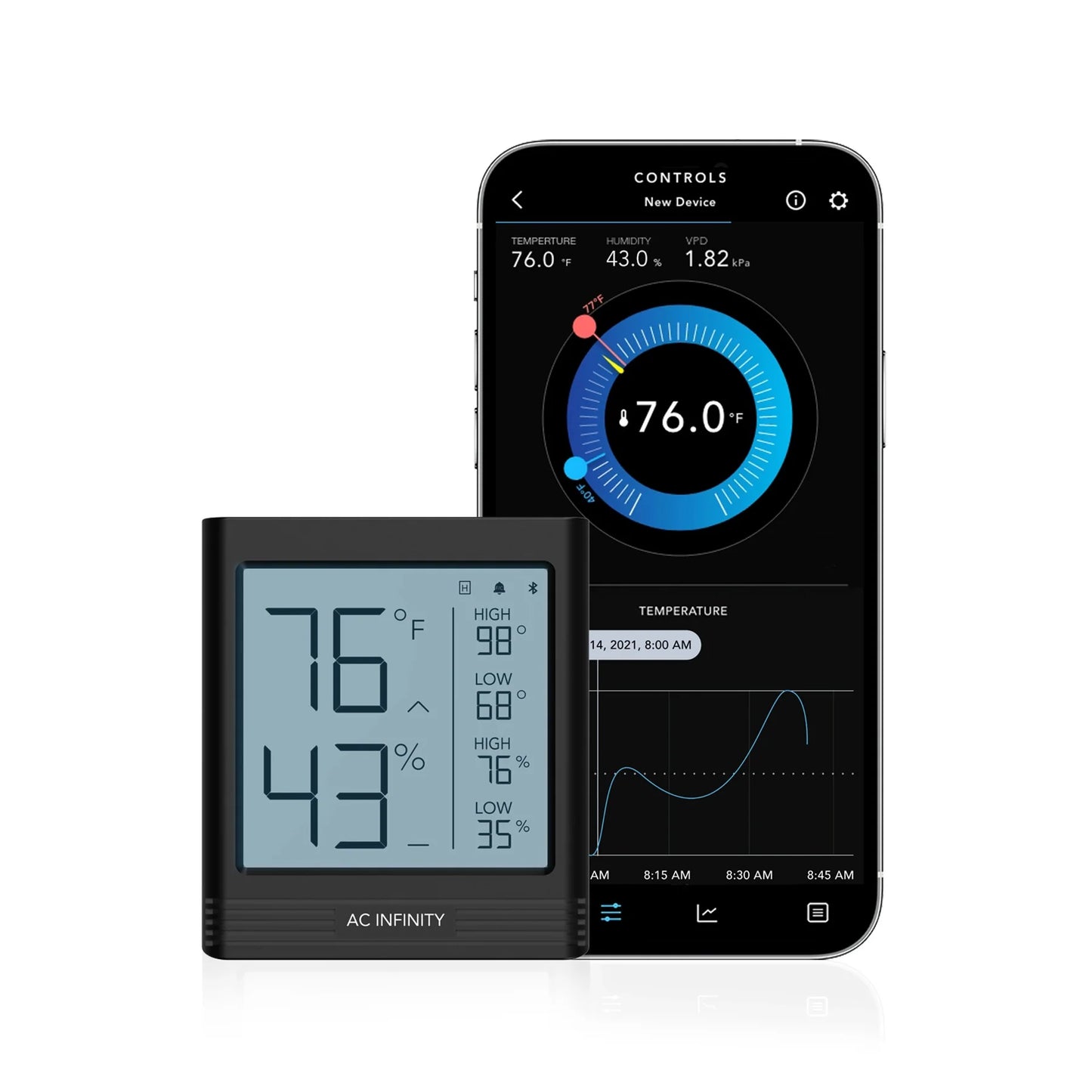 AC Infinity Cloudcom B2, Smart Thermo-Hygrometer With Data App, Integrated Sensor Probe