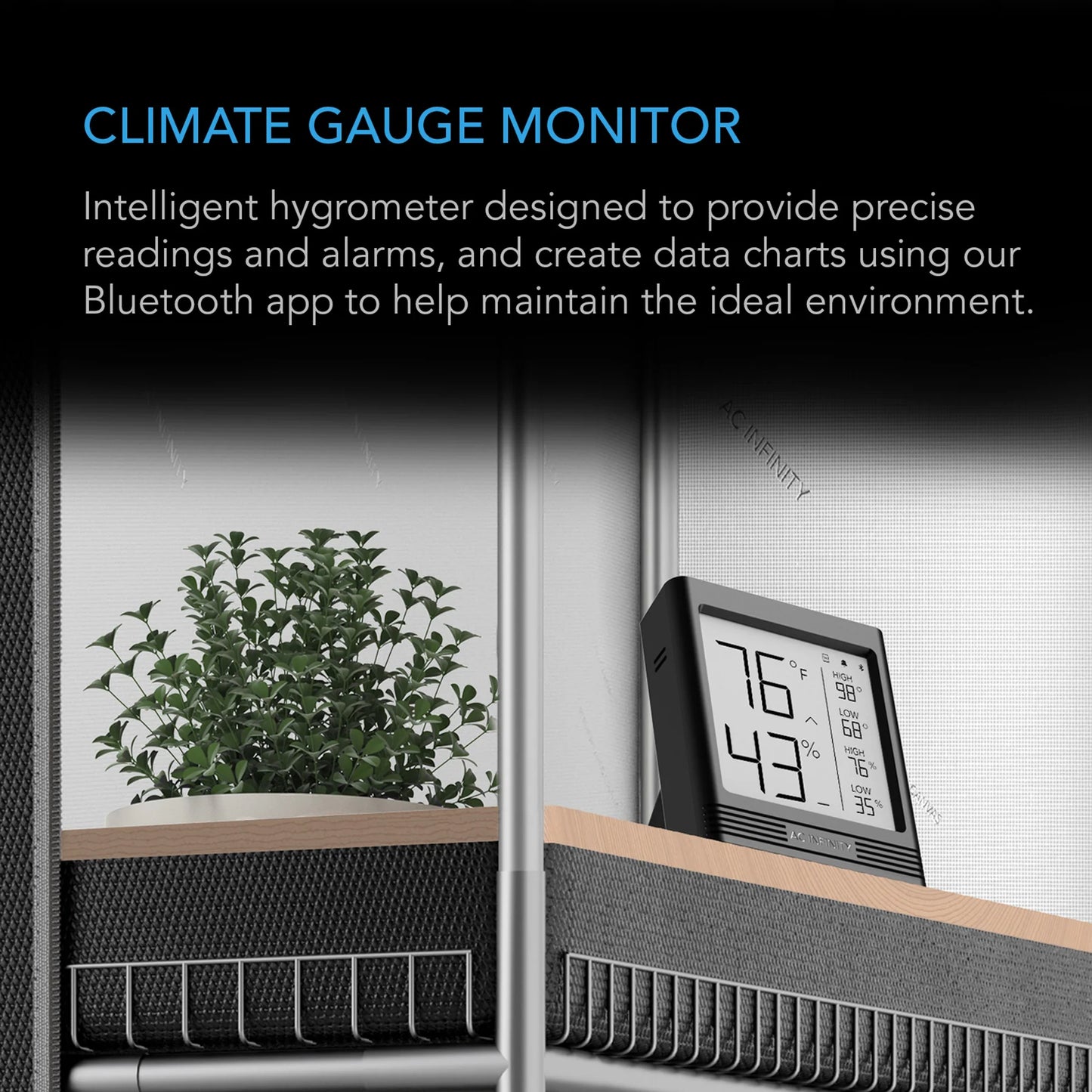 AC Infinity Cloudcom B2, Smart Thermo-Hygrometer With Data App, Integrated Sensor Probe