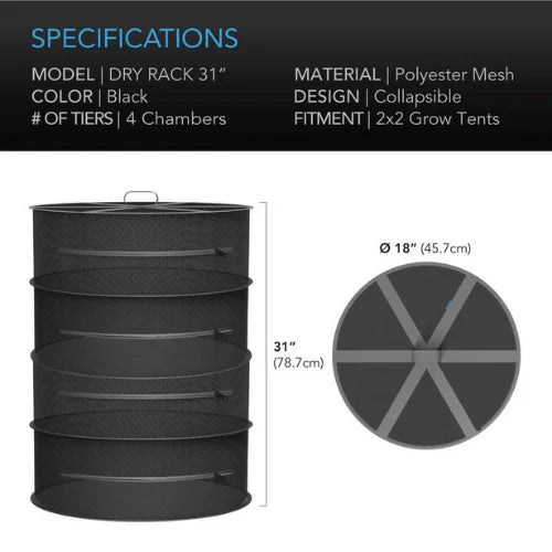 AC Infinity Hanging Herb Drying Rack, Fits 2x2 Grow Tents, Four Tiers