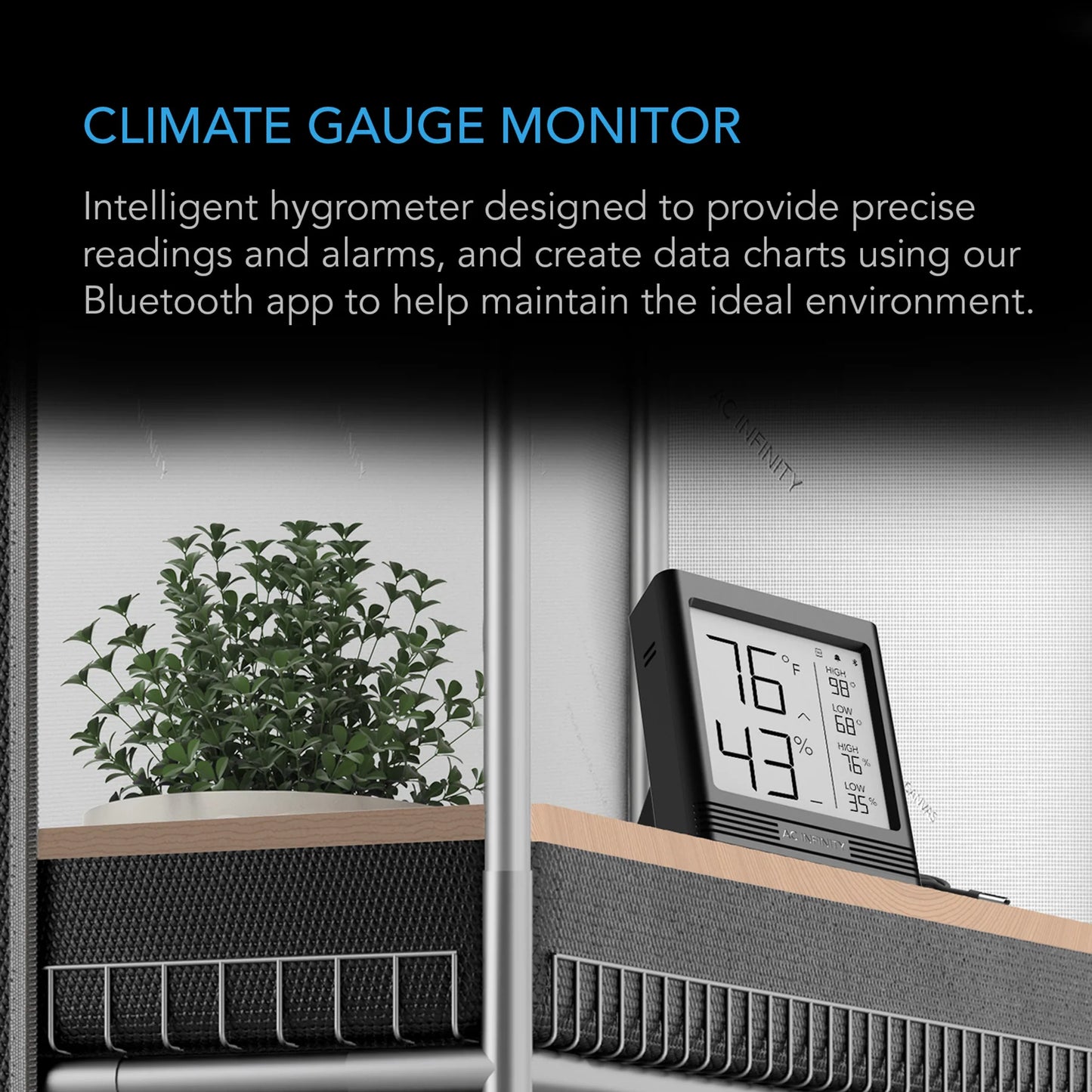 AC Infinity Cloudcom B1, Smart Thermo-Hygrometer With Data App, 12 Ft. Sensor Probe