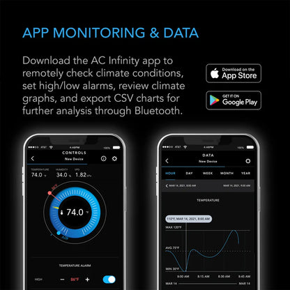 AC Infinity Cloudcom B1, Smart Thermo-Hygrometer With Data App, 12 Ft. Sensor Probe