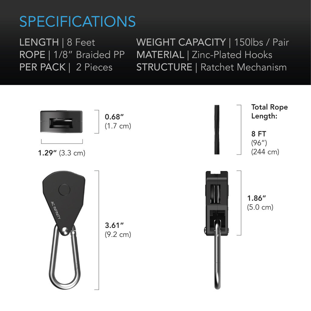 AC Infinity Heavy Duty Adjustable Rope Clip Hanger
