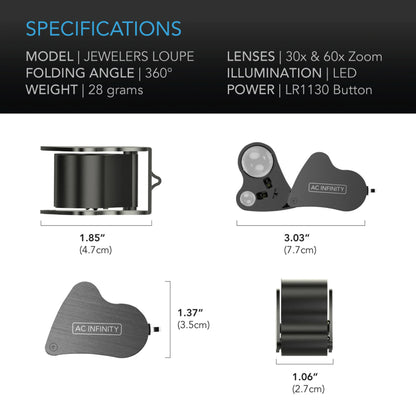 AC Infinity Jewellers Loupe, Pocket Magnifying Glass With Led Light & Dual Lenses