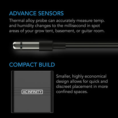AC Infinity Cloudcom A2, Mini Smart Thermo-Hygrometer With Data App, Integrated Sensor Probe