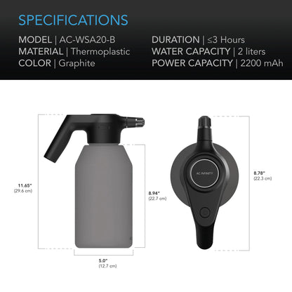 AC Infinity Automatic Water Sprayer 2L Electric Mister, Graphite