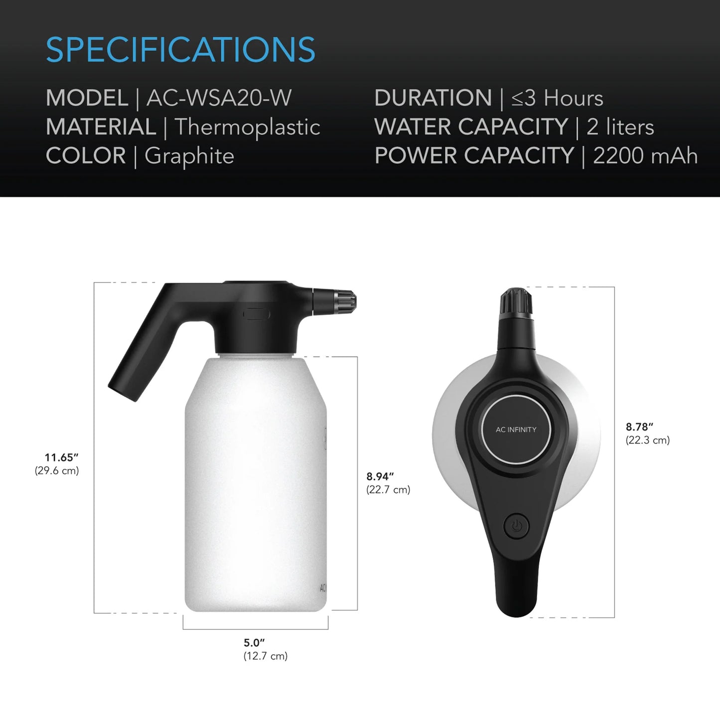 AC Infinity Automatic Water Sprayer 2L Electric Mister, Frost